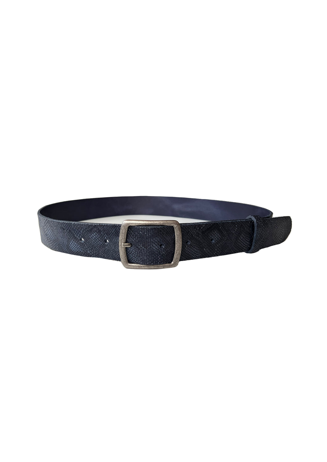 Leather Belt | Snake Print Dark BLue